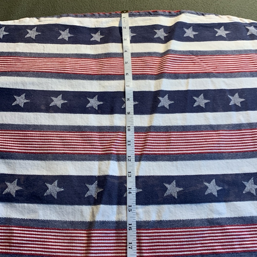 Round patriotic cotton tablecloth.  Red, white and blue with stars. Approx 64” - Picture 3 of 7